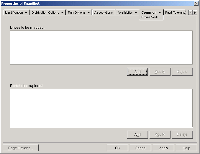 Application object > Common tab > Drives/Ports page