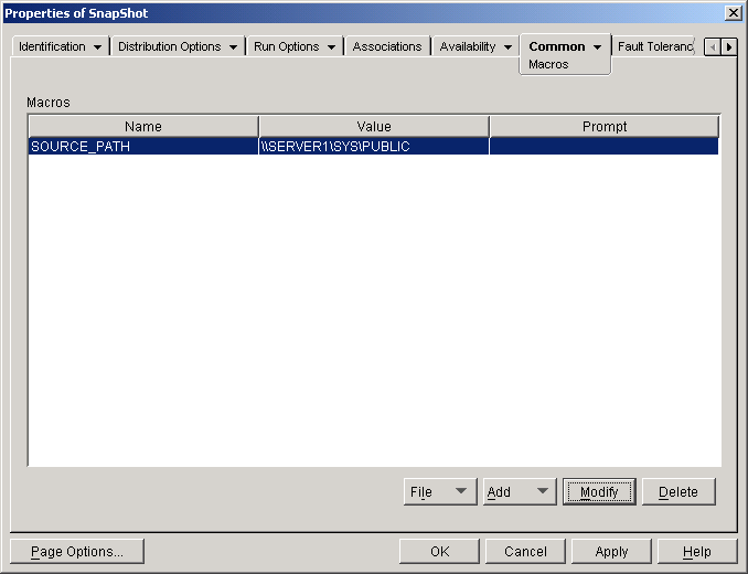 Application object > Common tab > Macros page