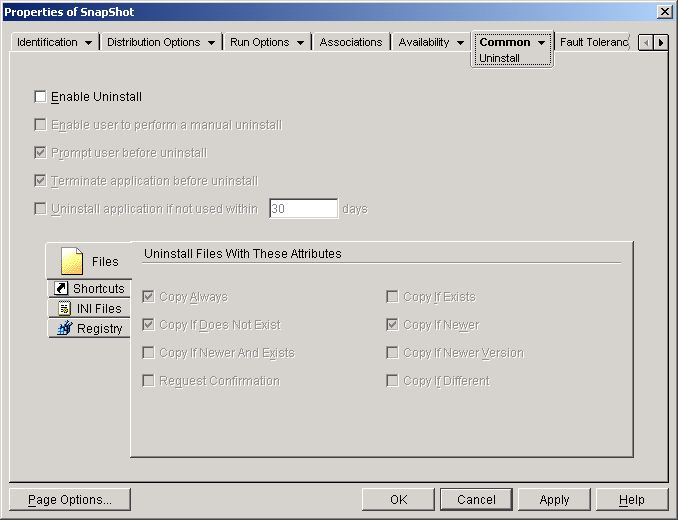 Application object > Common tab > Uninstall page