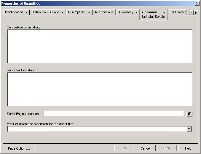 Application object > Common tab > Uninstall Scripts