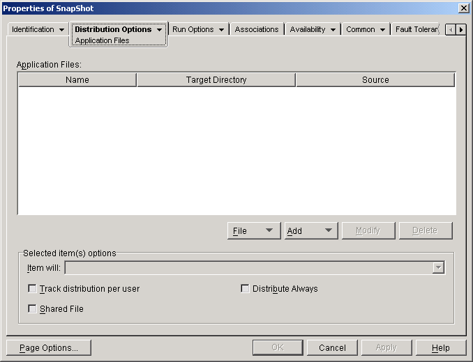 Application object > Distribution Options tab > Application Files page