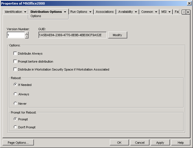 Application object > Distribution Options tab > Options page