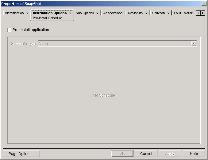 Application object > Distribution Options tab > Pre-Install Schedule page