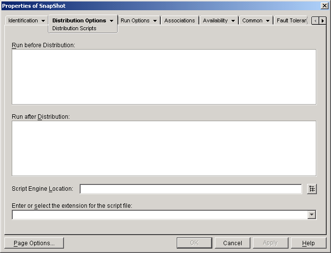 Application object > Distribution Options tab > Distribution Scripts page