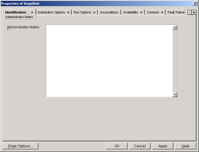 Application object > Identification tab > Administrator Notes page
