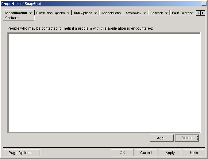 Application object > Identification tab > Contacts page