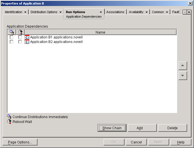 Application object Application Dependencies page