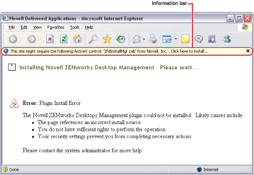 Information bar displayed in Internet Explorer