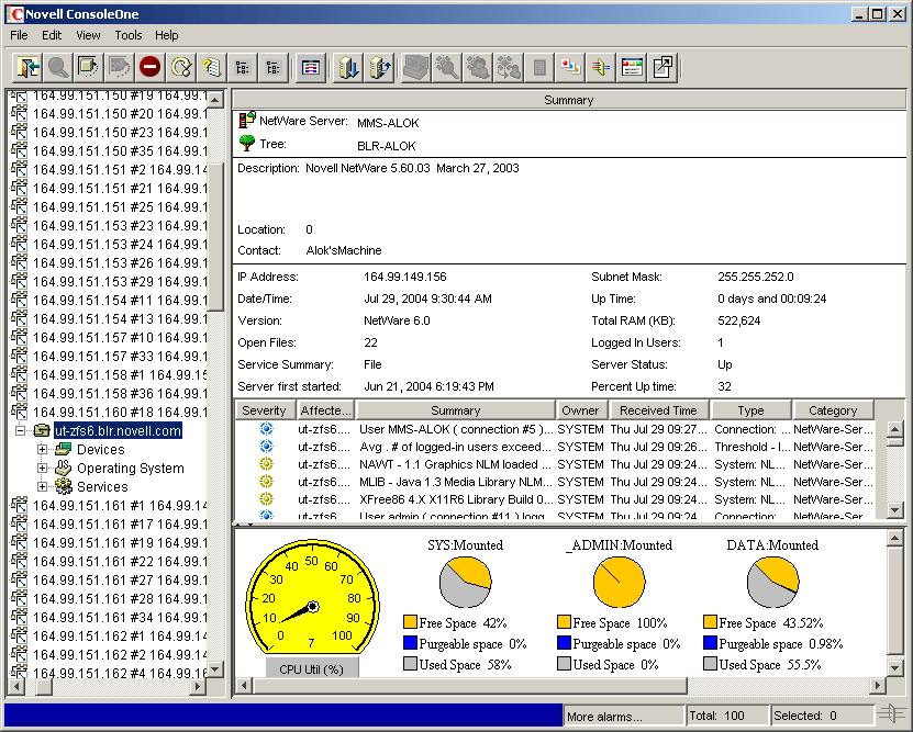 Summary View for a server object