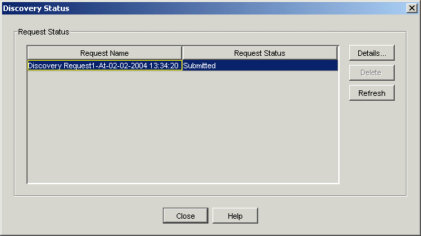 Discovery Status dialog box 