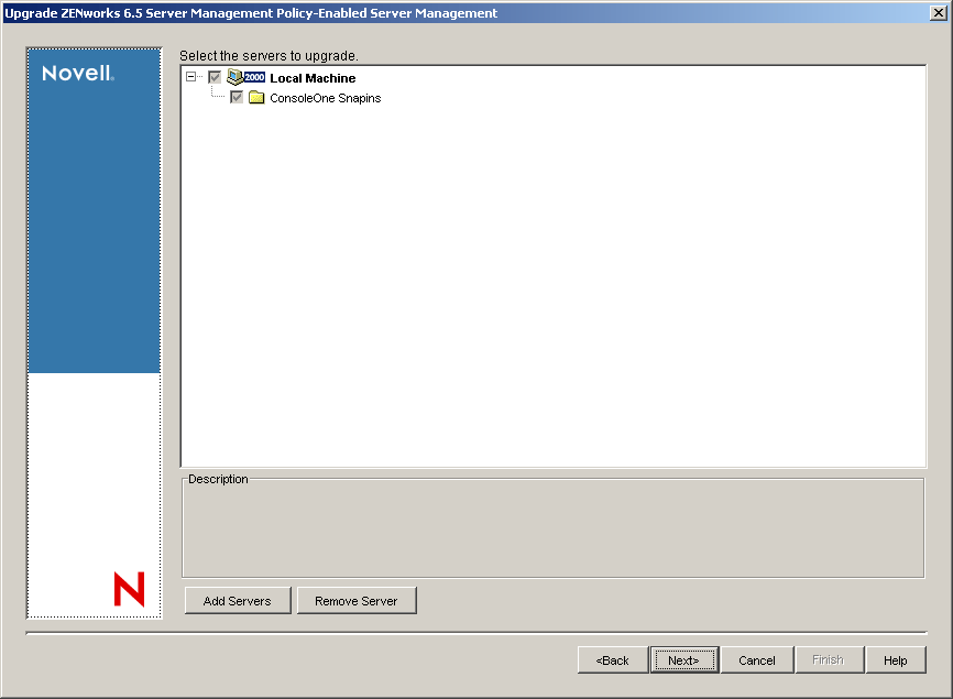 SP1 Upgrade Server Selection page.