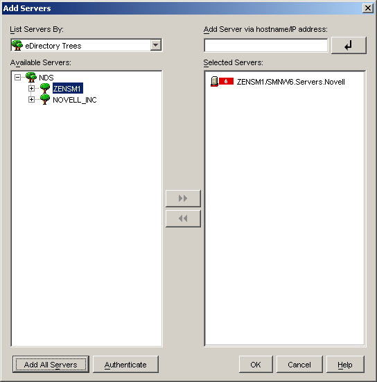 Add Servers dialog box.