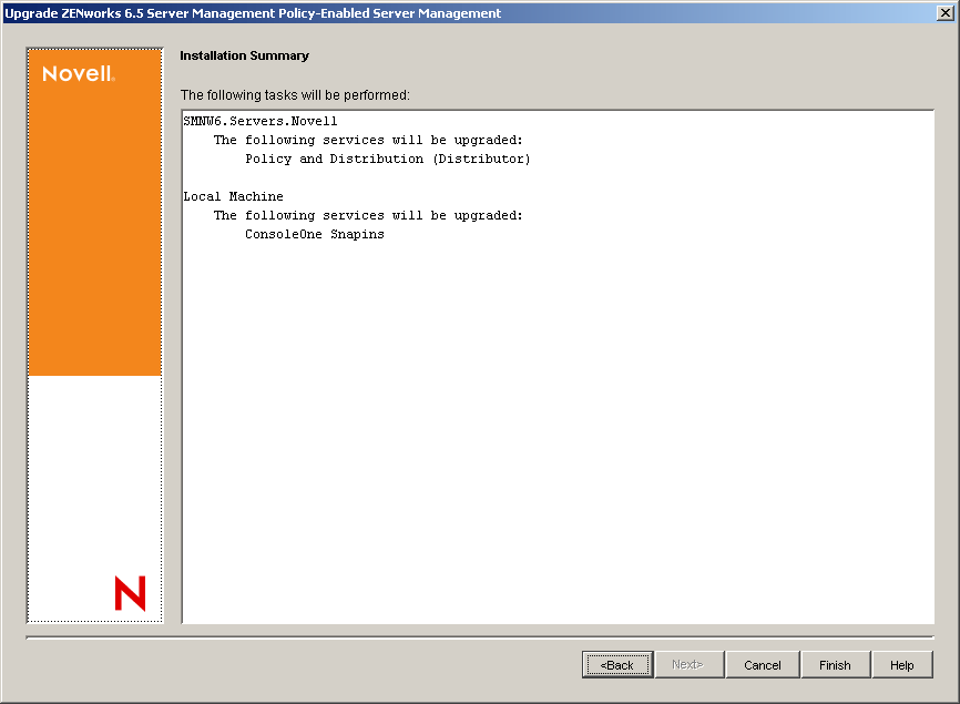 SP1 Upgrade Summary page.