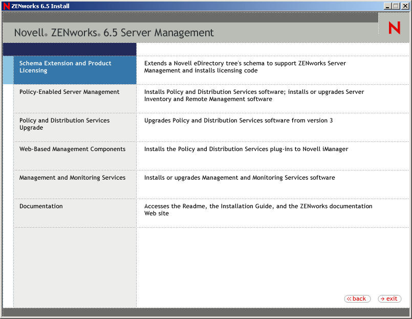 Schema Extensions option on the ZENworks Server Management menu