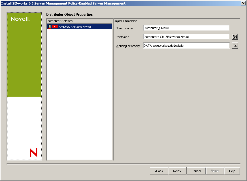 Distributor Object Properties page