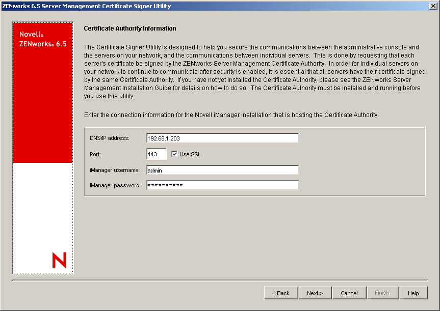 Certificate Authority Information page.