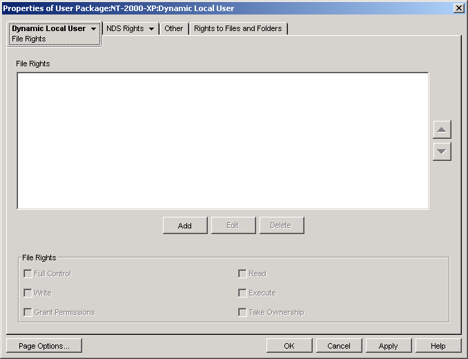 The Dynamic Local User policy's File Rights page.