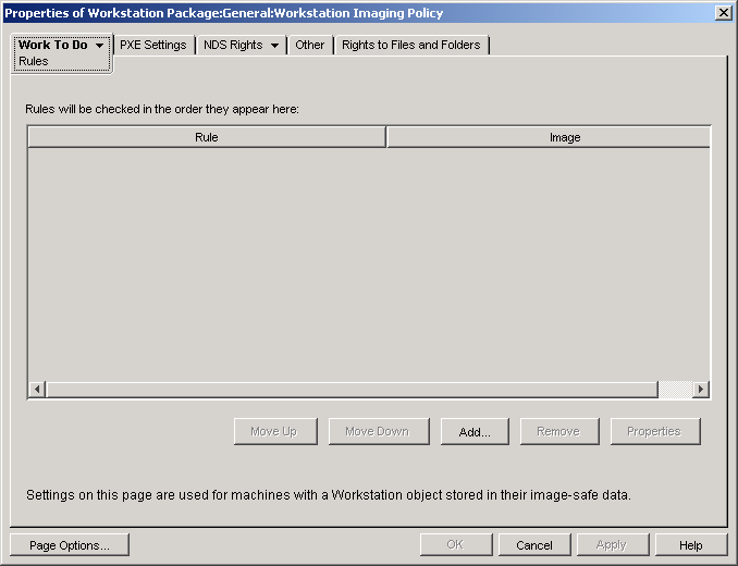 The Workstation Imaging policy’s Rules page.