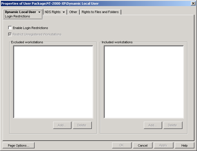 The Dynamic Local User policy's Login Restrictions page.