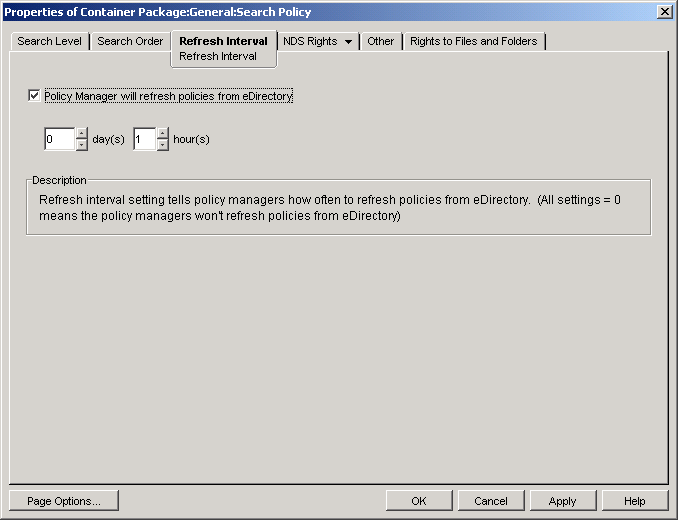 The Search policy's Refresh Interval page.