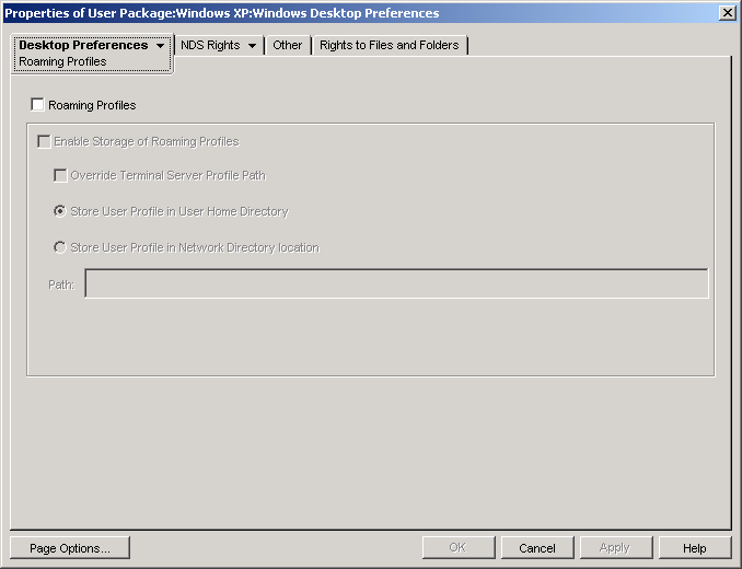 The Desktop Preferences policy's Roaming Profiles page.