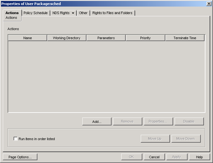 The Scheduled Action policy's Actions page.