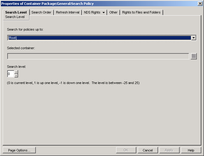 The Search policy's Search Level page.