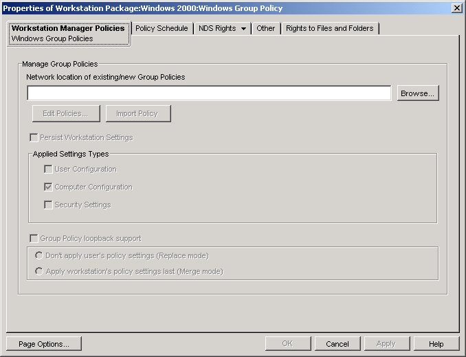 The Windows Group Policies page.