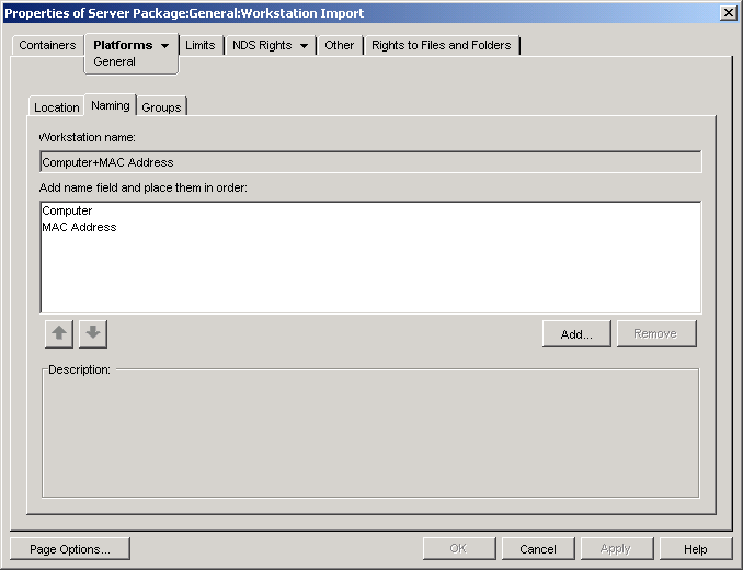 The Workstation Import policy's Naming page.