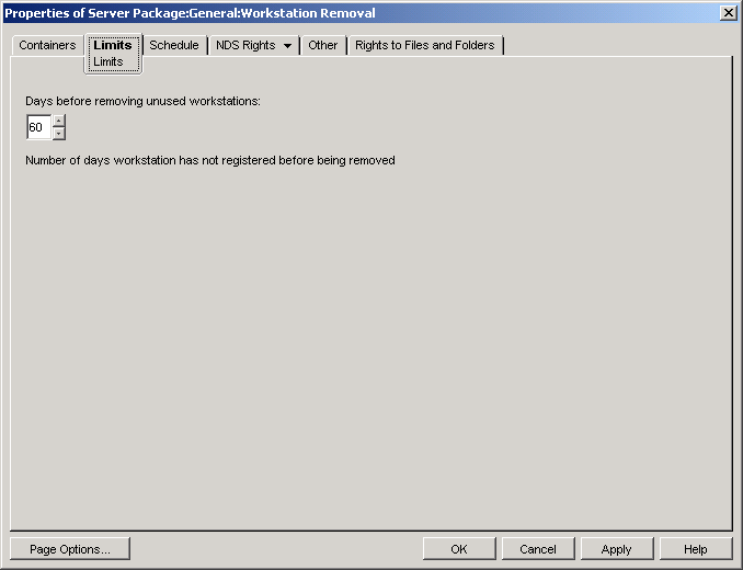 The Workstation Removal policy's Limits page.