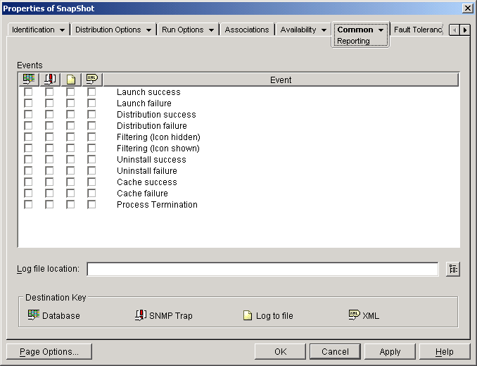 Application object > Common tab > Reporting page