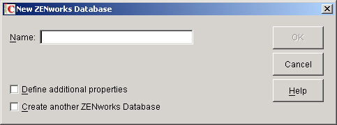 New ZENworks Database dialog box