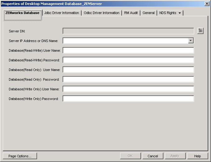 ZENworks Database page