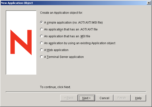 New Application dialog box