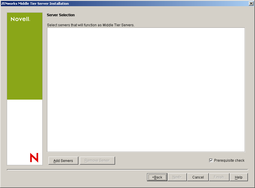 The Server Selection page of the ZENworks Middle Tier Server Installation wizard.