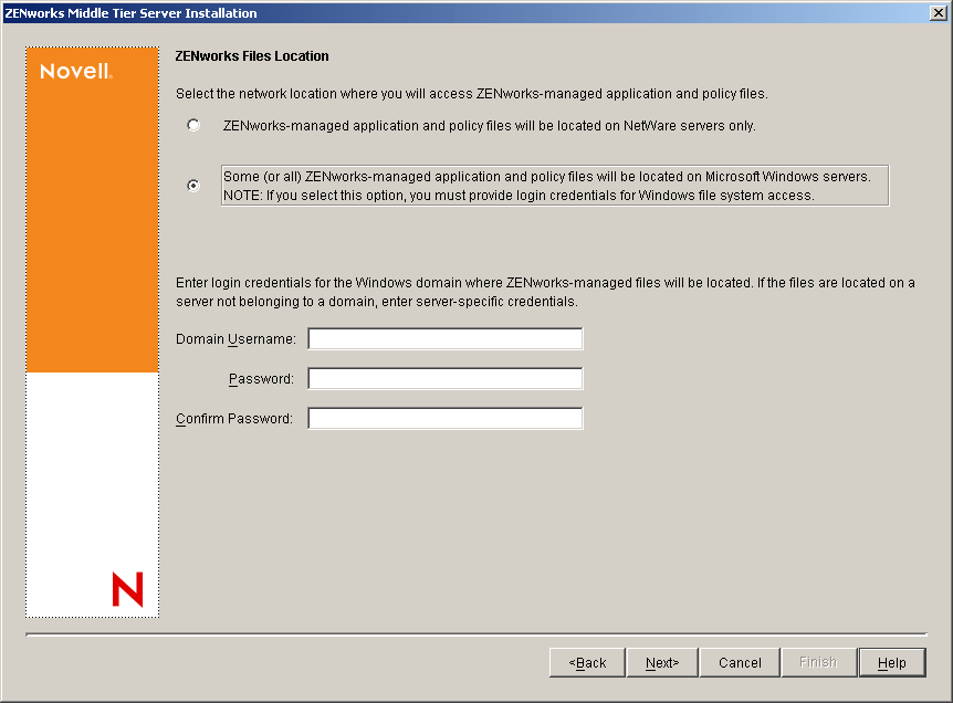 The ZENworks Files Location page of the ZENworks Middle Tier Server Installation wizard.