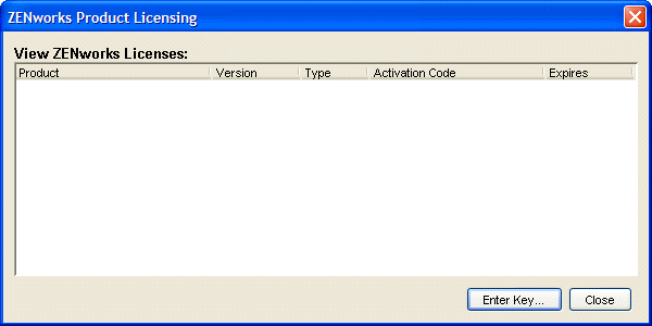 ZENworks licensing menu