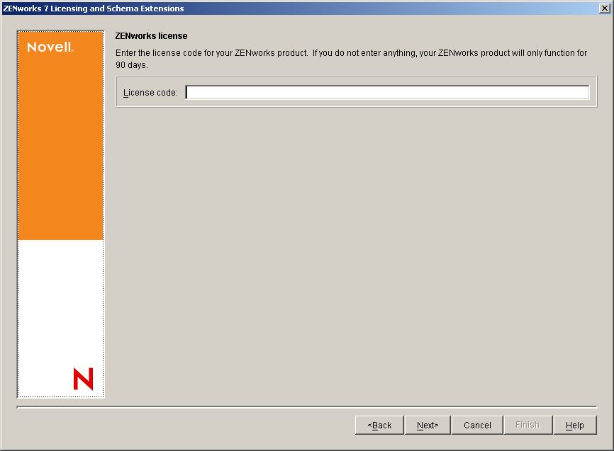 The ZENworks License page of the ZENworks Schema Extension and Product Licensing wizard.