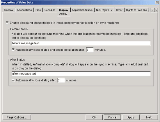 Application object’s properties page