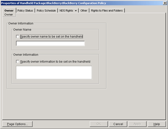 BlackBerry Configuration policy’s Owner page