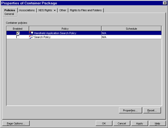 Properties of Container Package dialog box