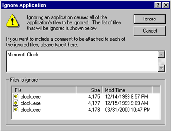 Ignore Application dialog box