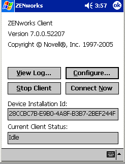 ZENworks Handheld Management IP console on a Windows CE device.