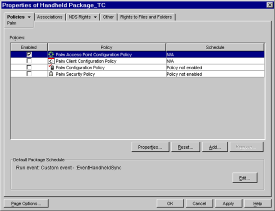 Palm Access Point Configuration Policy selection page