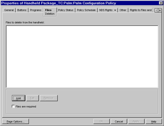 Palm Configuration Policy - Files page