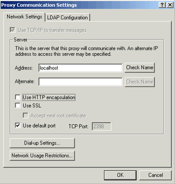 Proxy Communication Settings dialog box