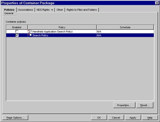 Properties of Container Package dialog box