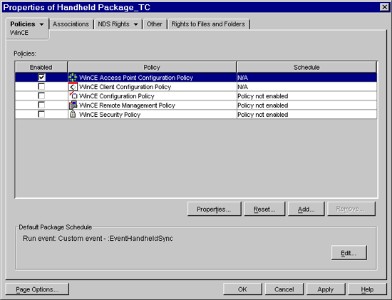 WinCE Access Point Configuration Policy selection page