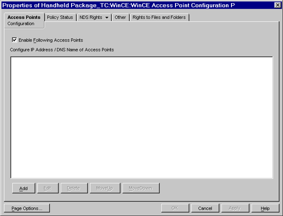 WinCe Access Point Configuration Policy - Configuration page