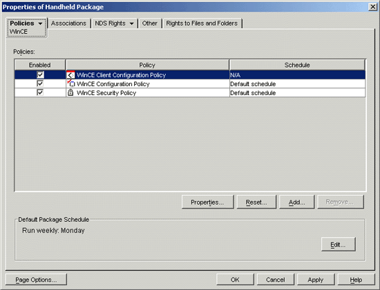 Windows CE Configuration policy selection page